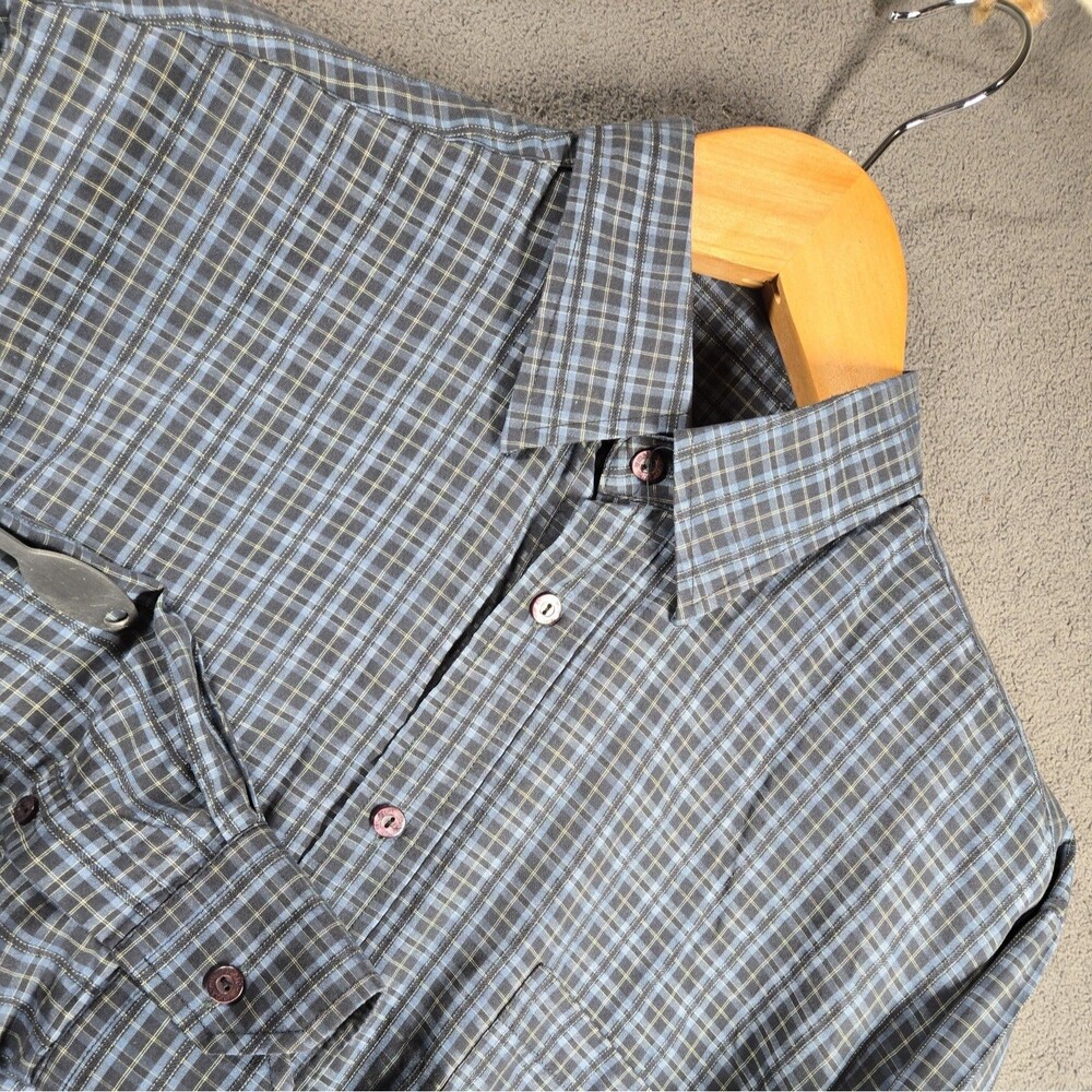 Bugatchi Uomo Men's Shirt L Tartan Multi Plaid Blue Classic Fit Button Up